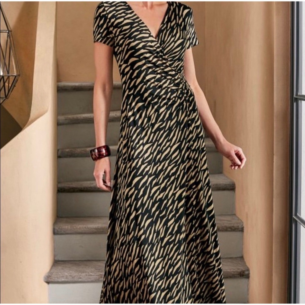 SOFT SURROUNDINGS Tigris Animal Print‎ Faux Wrap Maxi Dress Size Petite M